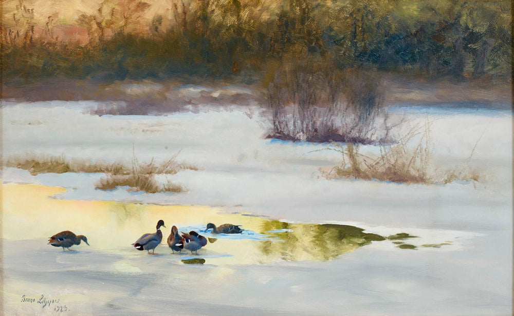 Canards près d'un trou dans la glace - Bruno Liljefors image 1 copie de tableau peinte à la main