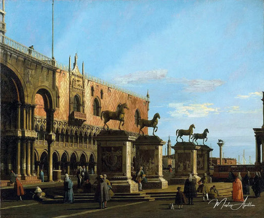 Capriccio : chevaux Saint Marco sur la Piazzetta - Giovanni Antonio Canal - Reproductions de tableaux et peintures haut de gamme