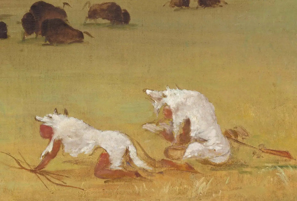 Catlin et son guide indien s’approchant du bison sous des peaux de loup blanc - George Catlin - Alpha Reproduction