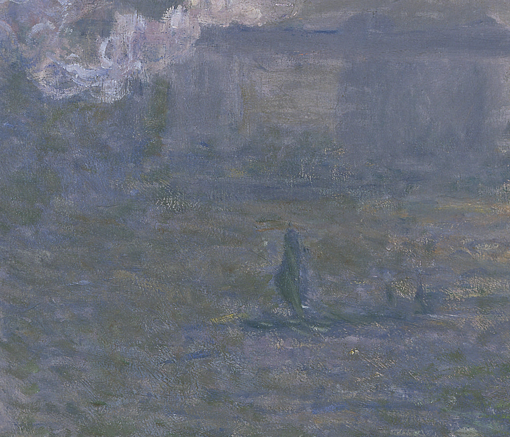 Détail du bateau, de la fumée et de la signature dans Charing Cross Bridge W1548 de Monet
