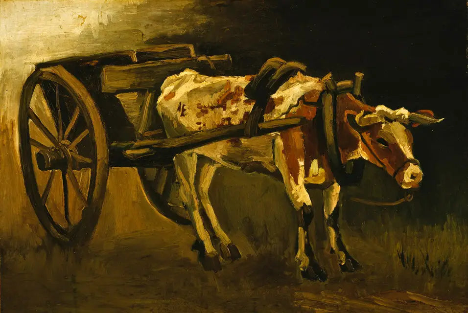 Reproduction du tableau « Charrette avec bœuf rouge et blanc - Vincent van Gogh » par Alpha Reproduction en peinture à l’huile