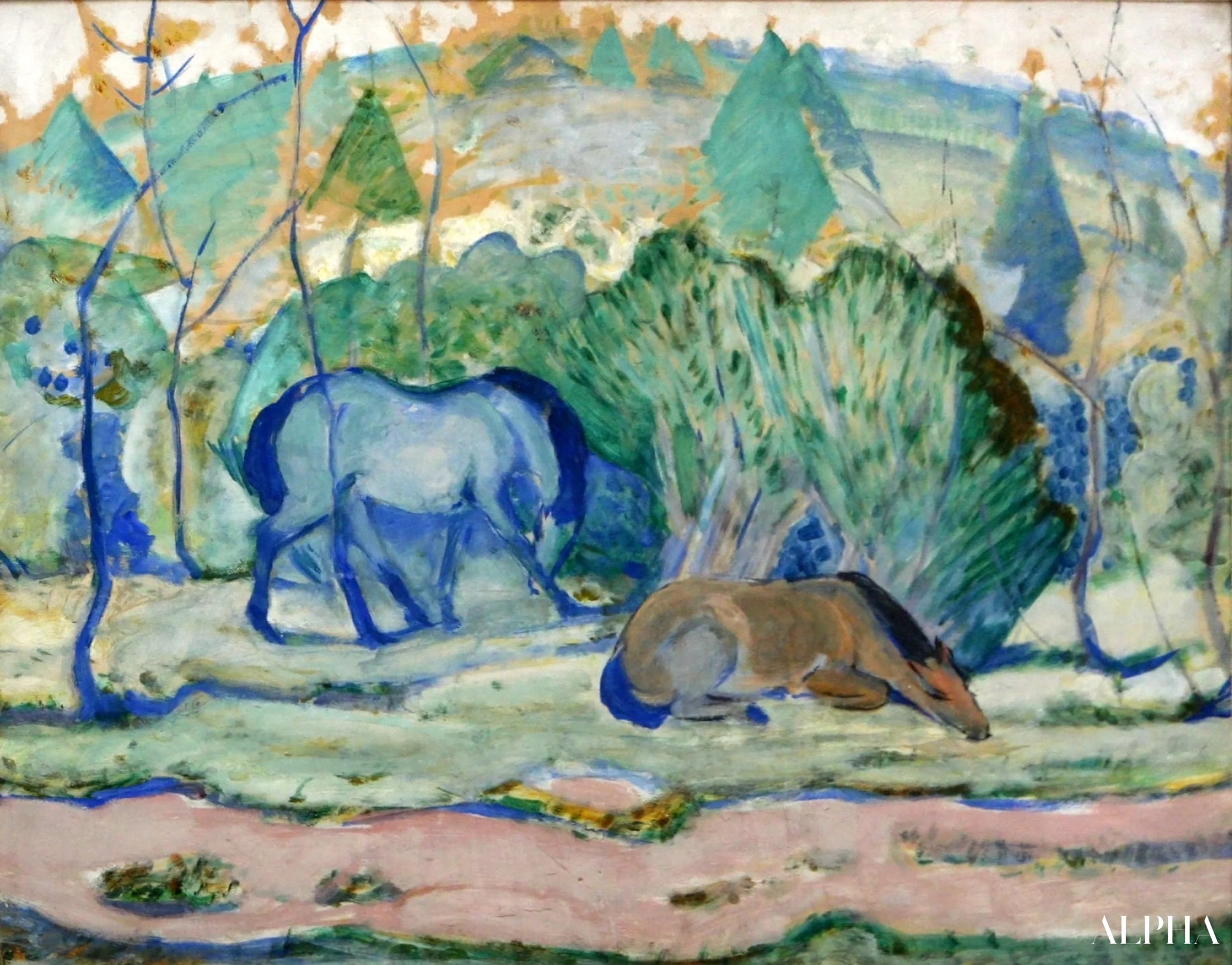 Reproduction du tableau « Chevaux au pâturage - Franz Marc » par Alpha Reproduction en peinture à l’huile