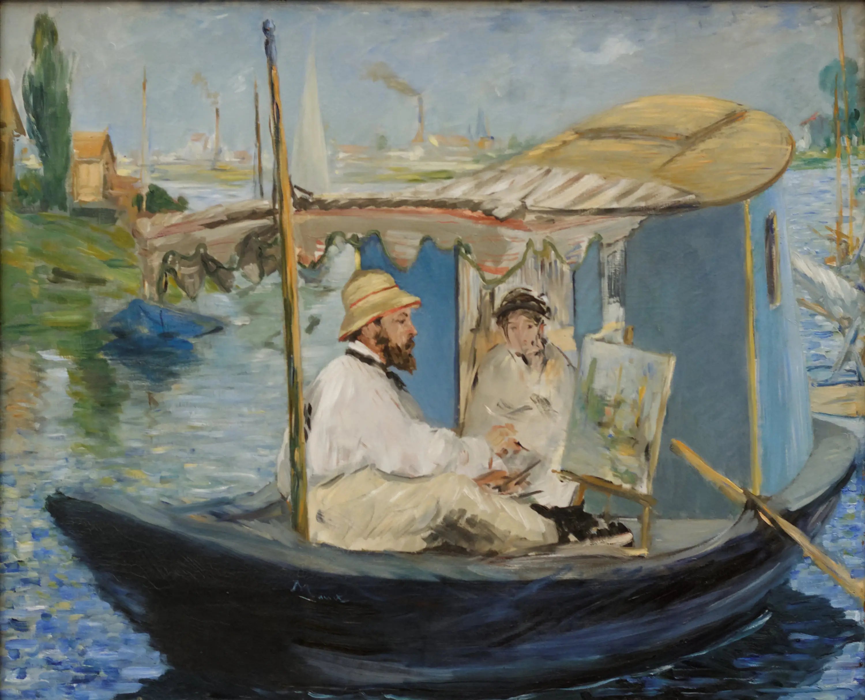 Claude Monet peignant dans son atelier - Édouard Manet image 1 reproduction artisanale de tableau