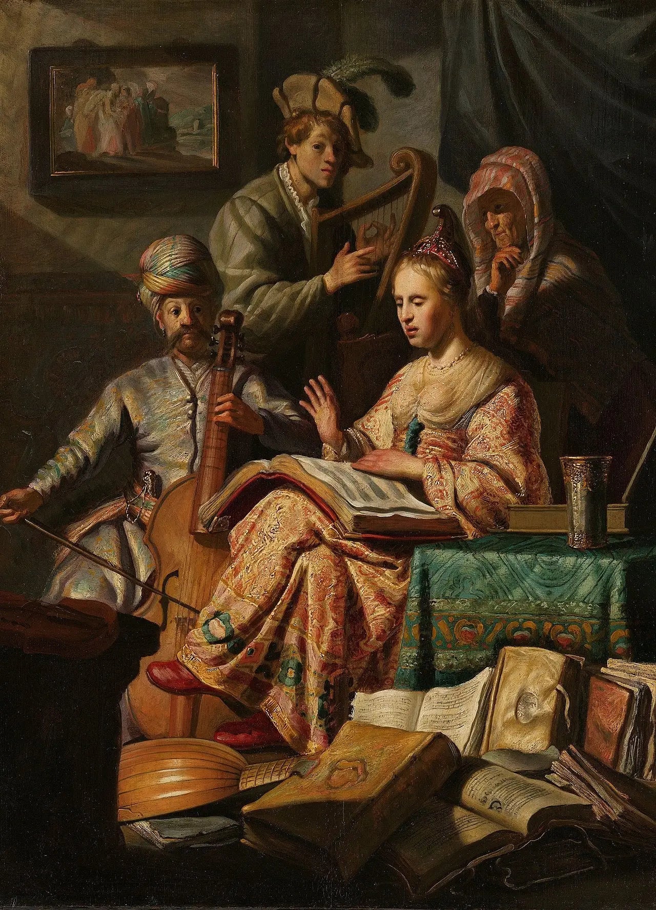 Reproduction du tableau « Compagnie musicale - Rembrandt » par Alpha Reproduction en peinture à l’huile