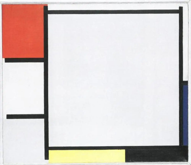 קומפוזיציה עם אדום, כחול, צהוב, שחור ואפור - פייט מונדריאן
