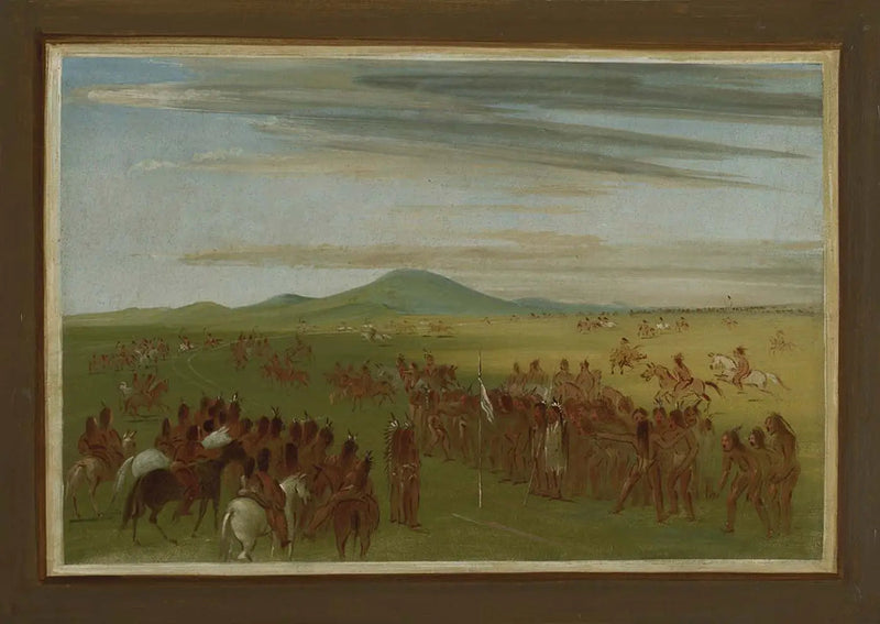 קורסי סוסים על מסלול מאחורי כפר מנדאן - ג'ורג' קאטלין