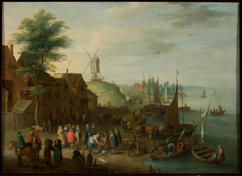 Dans un port de pêche - Jan Brueghel l'Ancien image 1 copie de tableau peinte à la main
