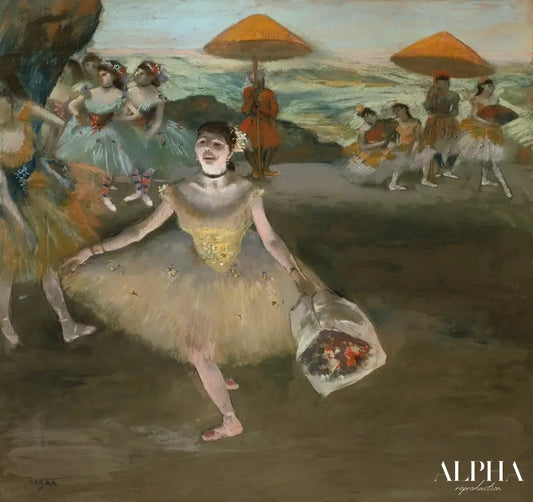 Danseuse au bouquet, saluant sur la scène - Edgar Degas - Reproductions de tableaux et peintures haut de gamme