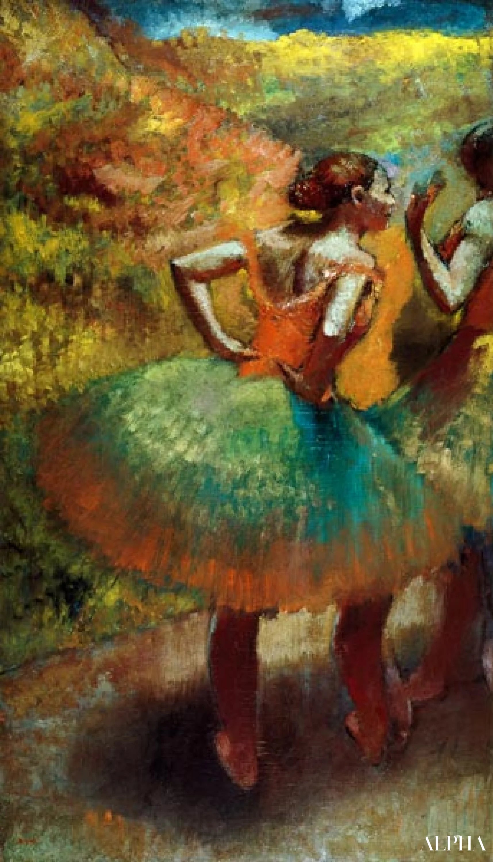 Danseuses portant des jupes vertes - Edgar Degas - Reproductions de tableaux et peintures haut de gamme