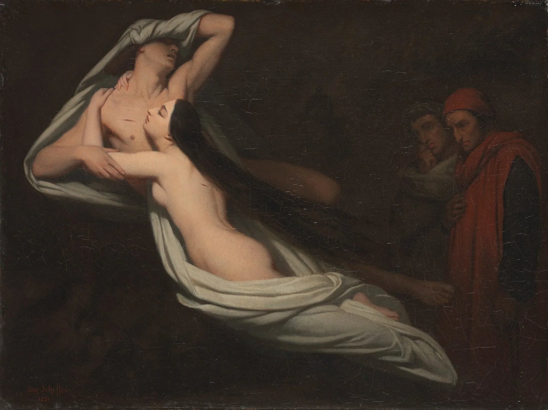 Dante et Virgile rencontrent les ombres de Francesca da Rimini et Paolo - Ary Scheffer image 1 copie peinte à la main à l’huile
