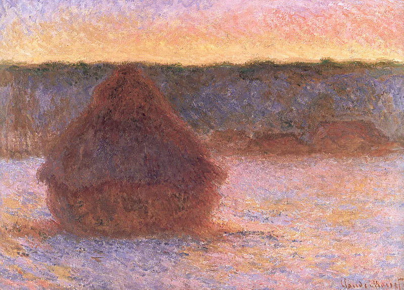 קש קציר בשקיעת השמש, מזג אוויר קר - Claude Monet
