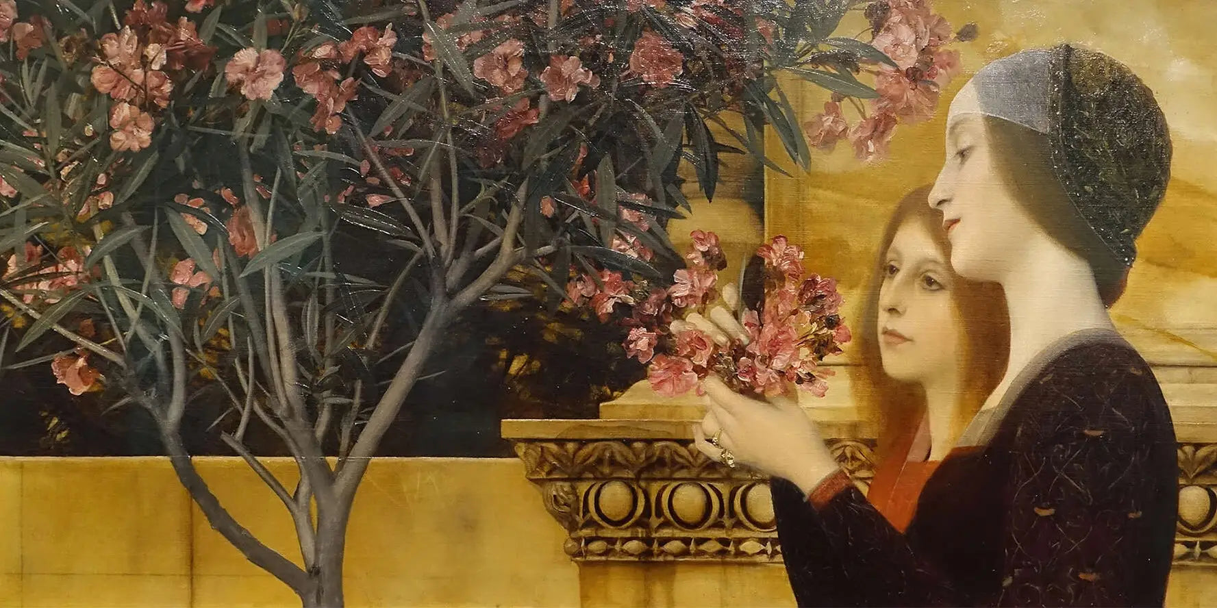 Reproduction du tableau « Deux filles avec un laurier-rose - Gustav Klimt » par Alpha Reproduction en peinture à l’huile