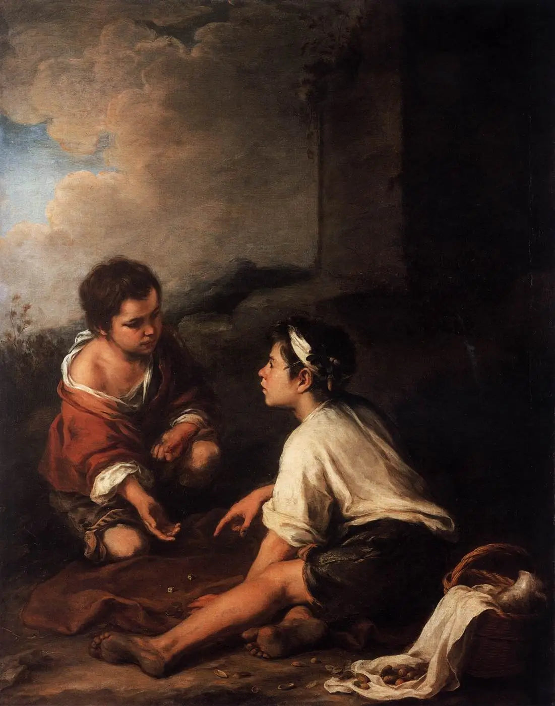 Deux garçons jouant aux dés - Bartolomé Esteban Murillo image 1 copie de tableau peinte à la main