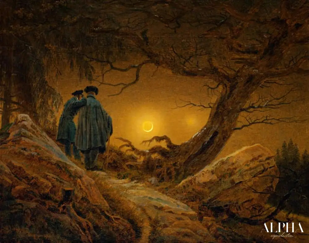 Deux hommes considérant la lune - Caspar David Friedrich - Reproductions de tableaux et peintures haut de gamme