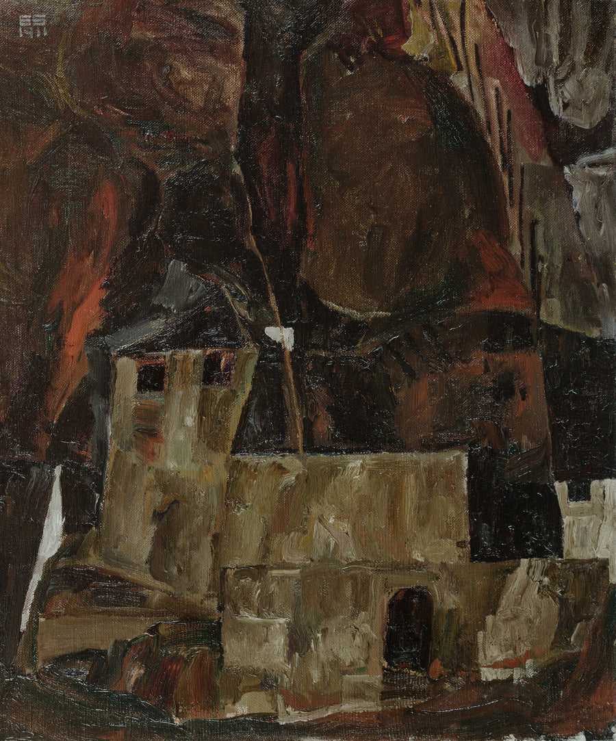 Maison et mur dans un paysage vallonné (1911) - Egon Schiele