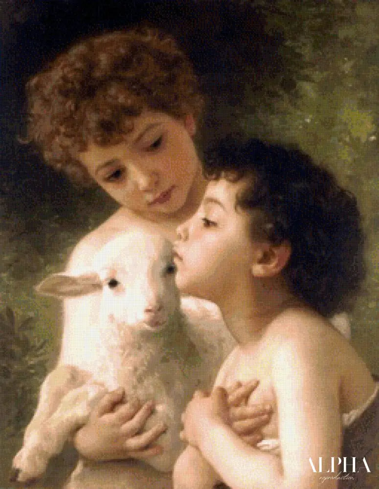 Enfants avec agneau - William Bouguereau - Reproductions de tableaux et peintures haut de gamme