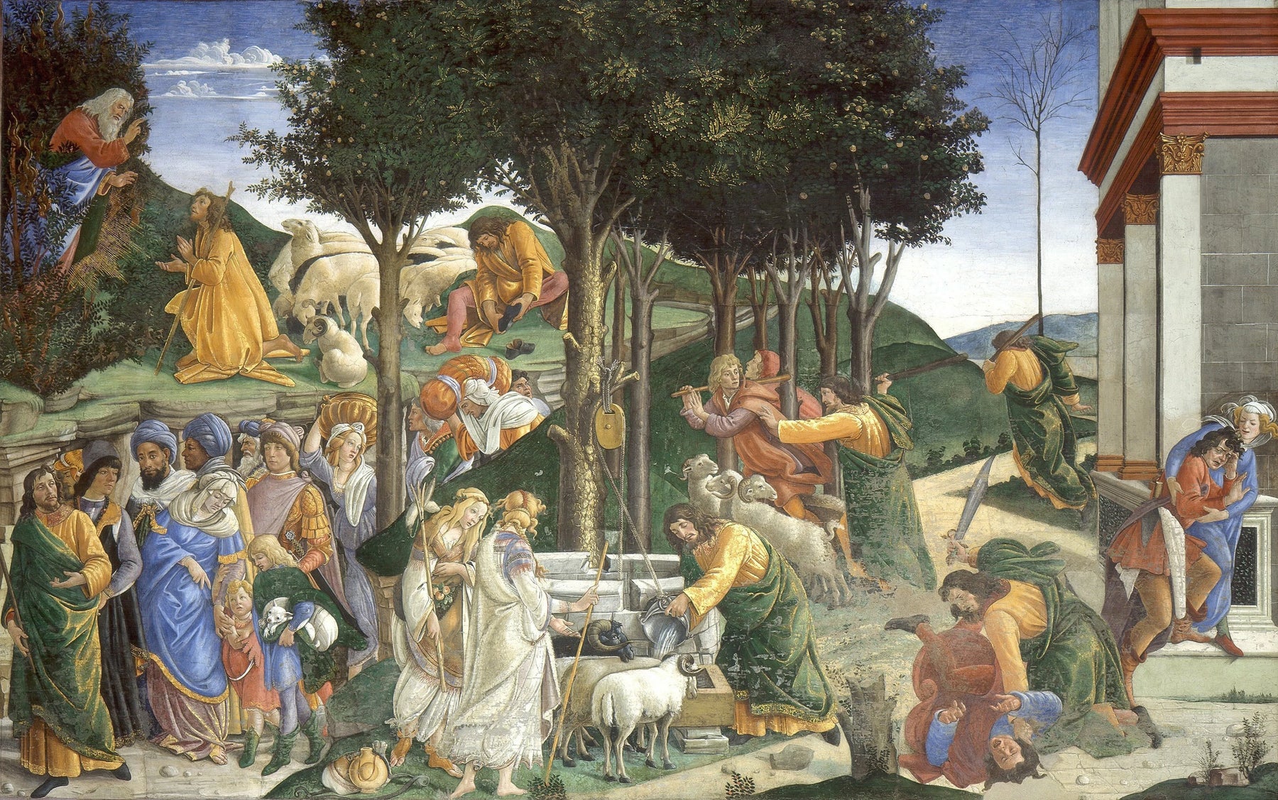 Les Épreuves et la vocation de Moïse de Botticelli, chapelle Sixtine – reproduction peinture à l’huile sur toile