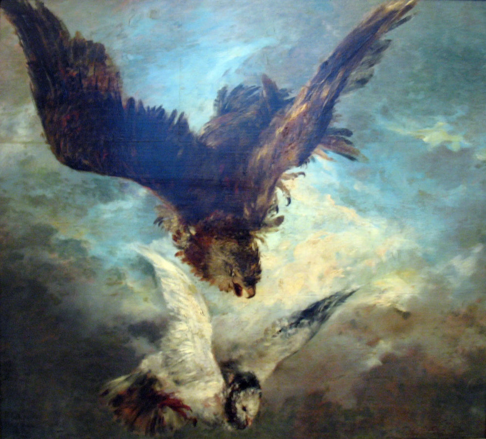 Faucon attaquant un pigeon - Adolph von Menzel - Alpha Reproduction
