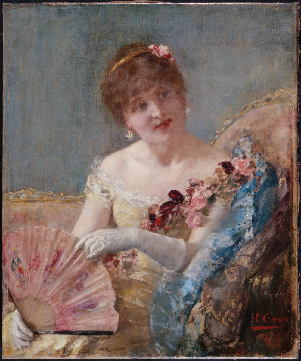Femme à l'éventail (Portrait de Réjane?) - Henri Gervex image 1 tableau peint à l’huile sur toile