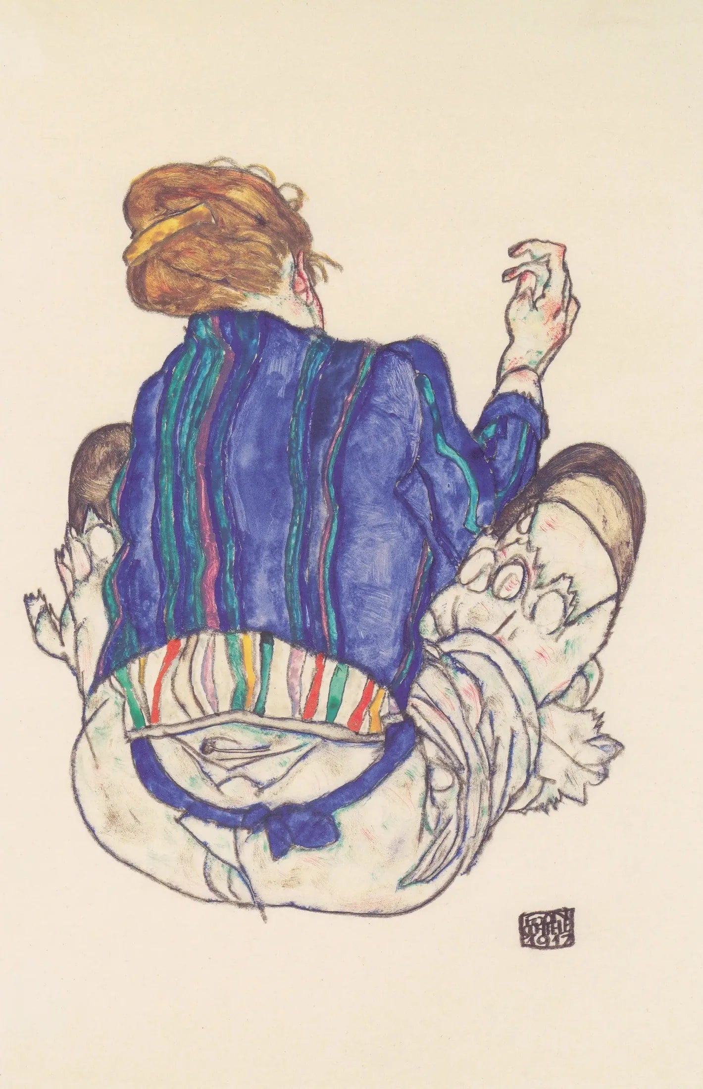 Femme assise, vue de dos - Egon Schiele image 1 reproduction artisanale de tableau