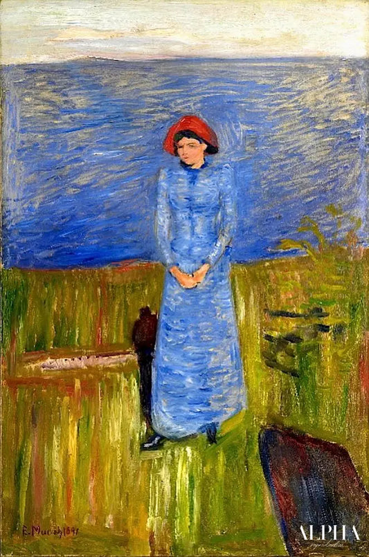 Femme avec un chapeau rouge au fjord - Edvard Munch - Reproductions de tableaux et peintures haut de gamme