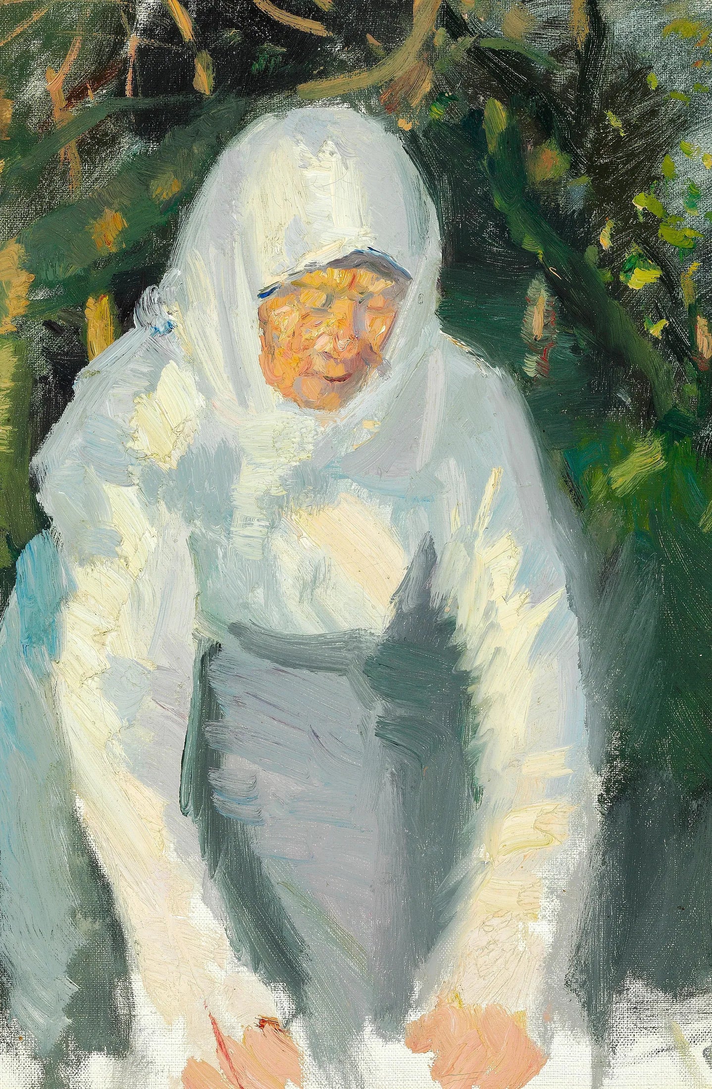 Femme de Skagen avec un foulard blanc. - Anna Ancher image 1 reproduction artisanale de tableau