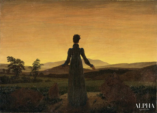 Femme devant le coucher de soleil - Caspar David Friedrich - Reproductions de tableaux et peintures haut de gamme