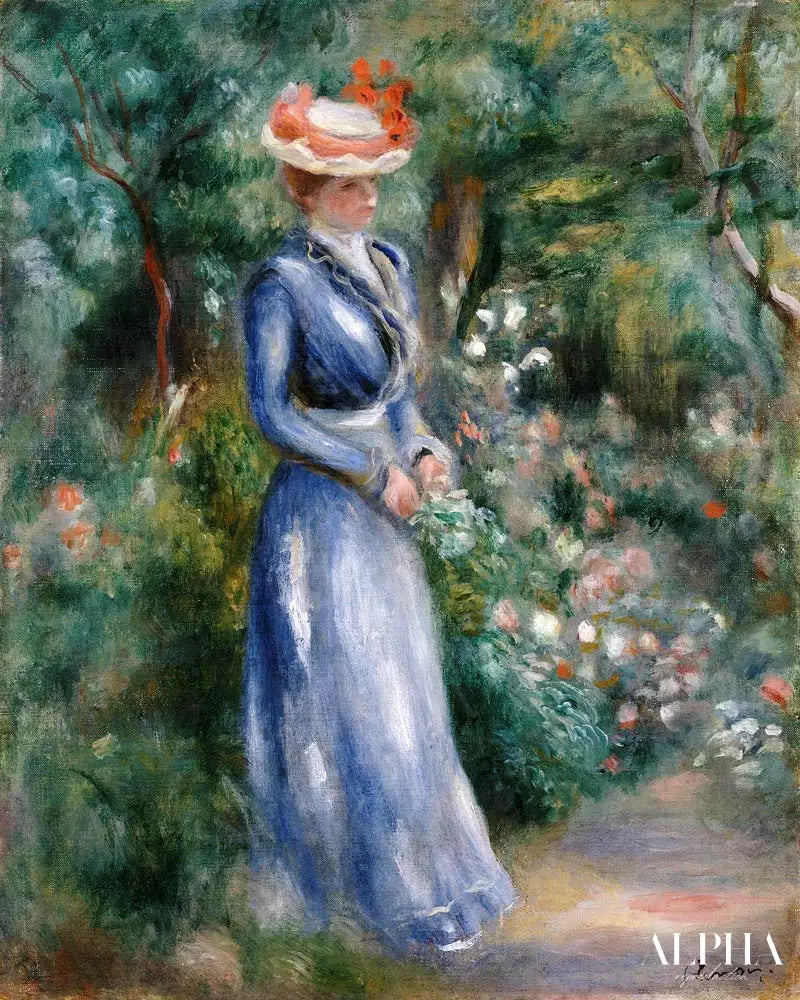 Femme en robe bleue debout dans le jardin de Saint-Cloud - Pierre-Auguste Renoir - Reproductions de tableaux et peintures haut de gamme