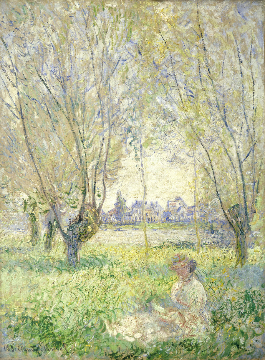 אישה יושבת מתחת לערבות - Claude Monet