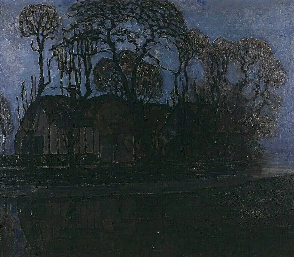 Reproduction du tableau « Ferme à Duivendrecht le soir - Piet Mondrian » par Alpha Reproduction en peinture à l’huile