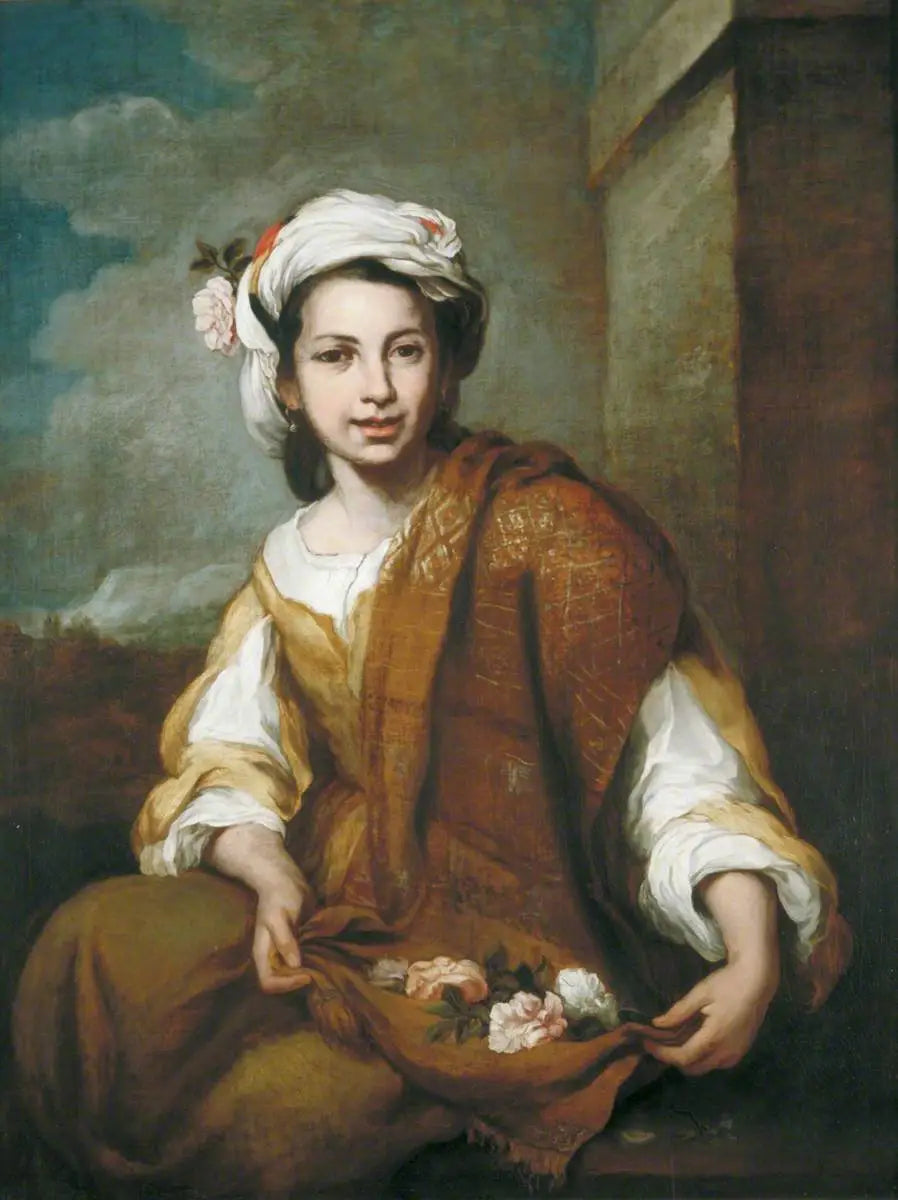 Fille aux fleurs - Bartolomé Esteban Murillo image 1 reproduction de peinture à l’huile