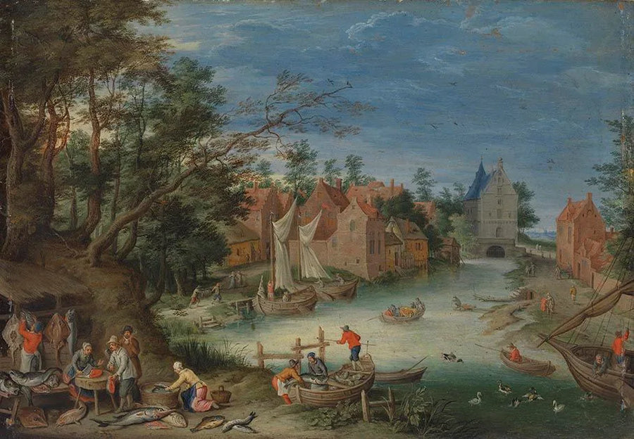Fischverkauf am Ufer eines Kanals - Jan Brueghel l’Ancien