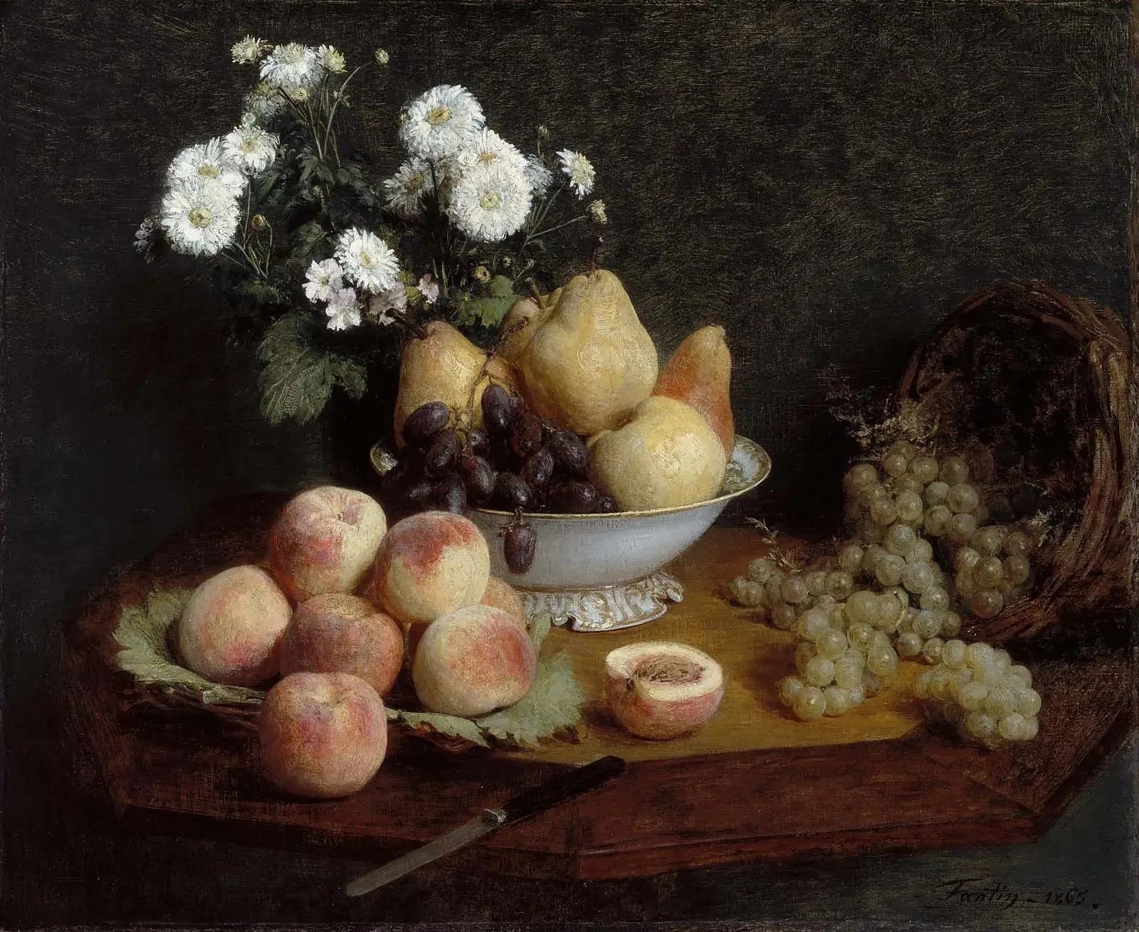 Fleurs et fruits sur une table - Henri Fantin-Latour image 1 tableau peint à l’huile sur toile