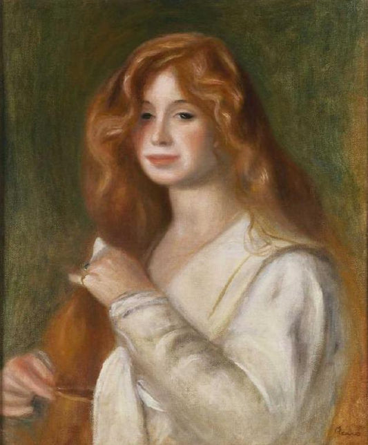 Jeune femme en peignante de leurs cheveux - Pierre-Auguste Renoir - Reproductions de tableaux et peintures haut de gamme