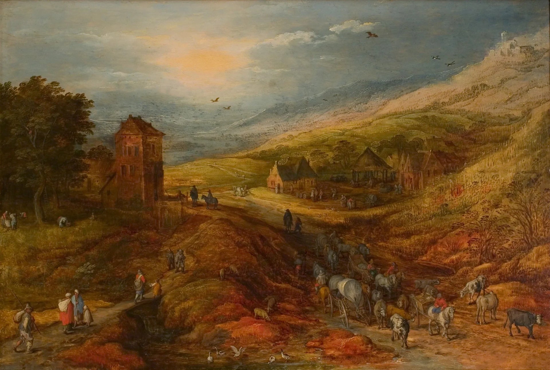 Gezicht op een rivierdal met figuren - Jan Brueghel l’Ancien image 1 reproduction d’œuvre d’art à l’huile