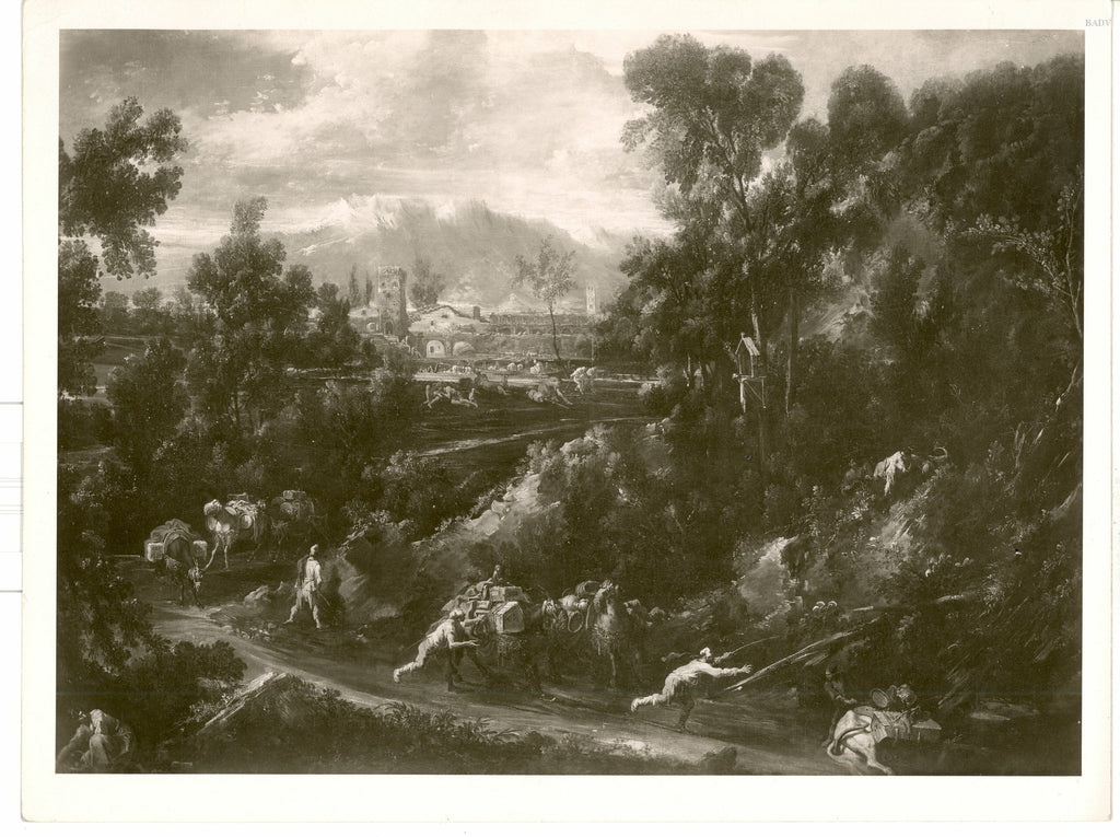 Große Landschaft mit Staffage (Tragetierkarawane) - Alessandro Magnasco image 2 reproduction artisanale de tableau