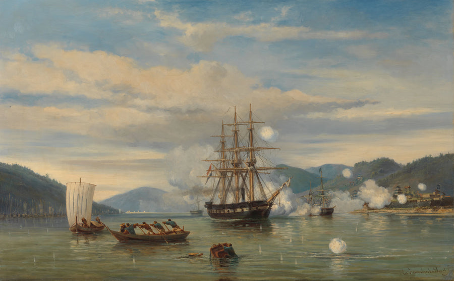 H.M. Le navire à vapeur Medusa force le passage dans le détroit de Shimonoseki - Jacob Eduard van Heemskerck van Beest