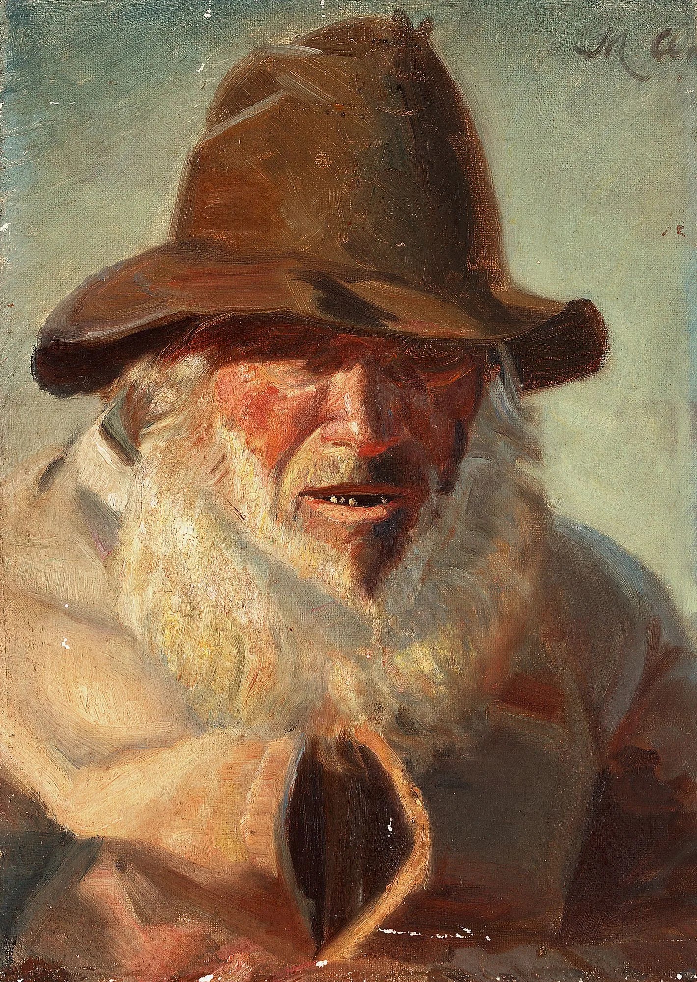 Homme à la barbe blanche. - Michael Peter Ancher image 1 reproduction de peinture à l’huile