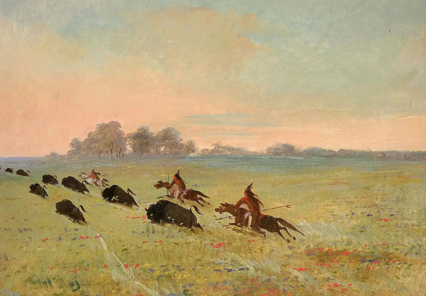 Indiens Comanches chassant le bison - George Catlin - Alpha Reproduction