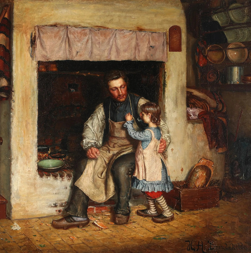 פנים מטבח עם ילדה קטנה וגבר. - ה. א. ברנדקילדה