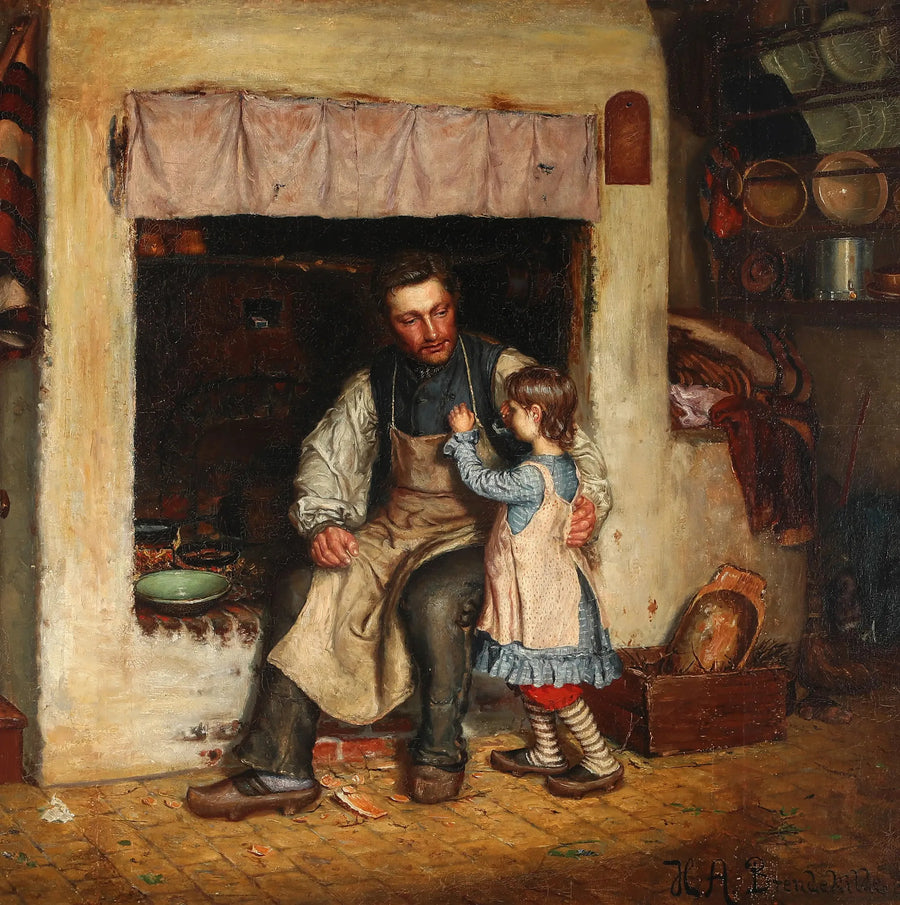 פנים מטבח עם ילדה קטנה וגבר. - ה. א. ברנדקילדה