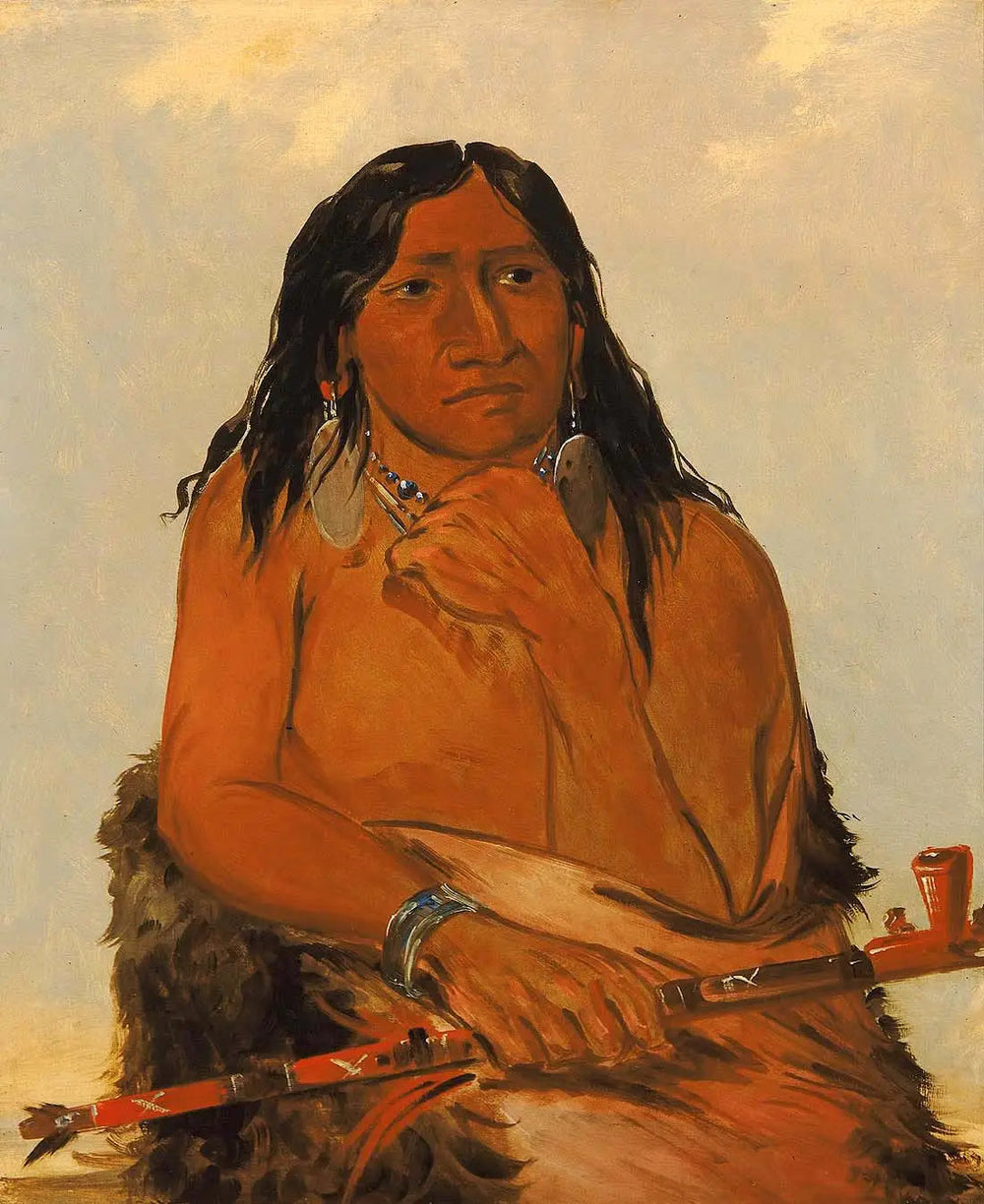 Is-sa-wáh-tám-ah, Loup attaché avec des cheveux, un chef - George Catlin image 1 reproduction de peinture à l’huile