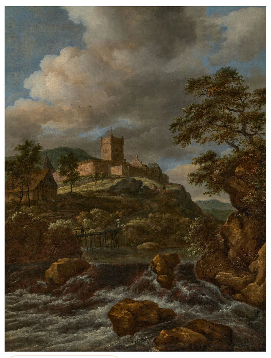 Cascade avec voyageurs sur une passerelle - Jacob van Ruisdael