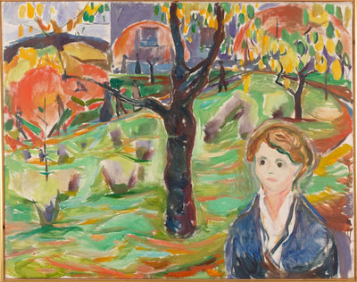 Reproduction du tableau « Jeune Femme au jardin - Edvard Munch » par Alpha Reproduction en peinture à l’huile