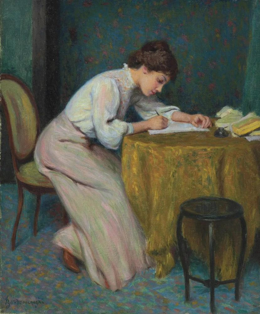 Jeune femme écrivant une lettre - Federico Zandomeneghi image 1 copie de tableau peinte à la main