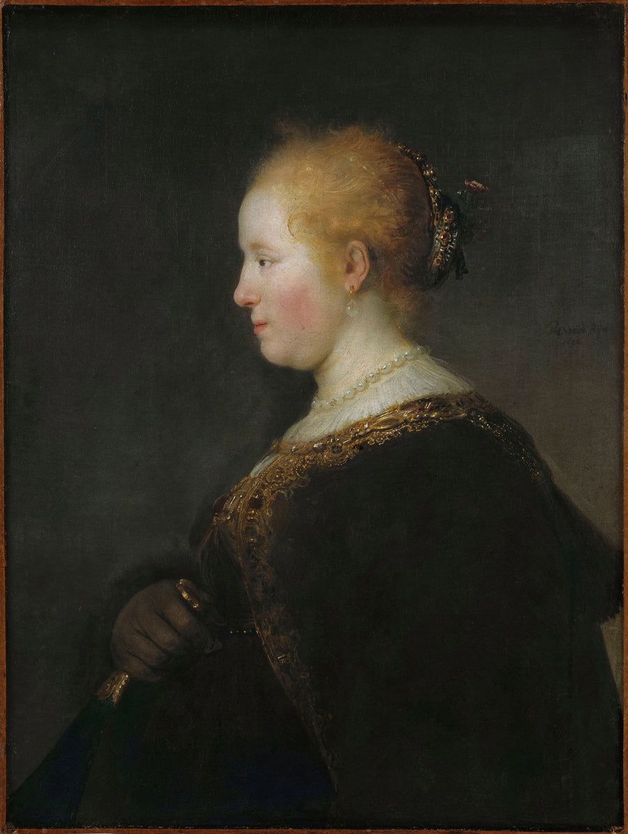 Jeune femme de profil avec éventail — Rembrandt, 1632, Nationalmuseum