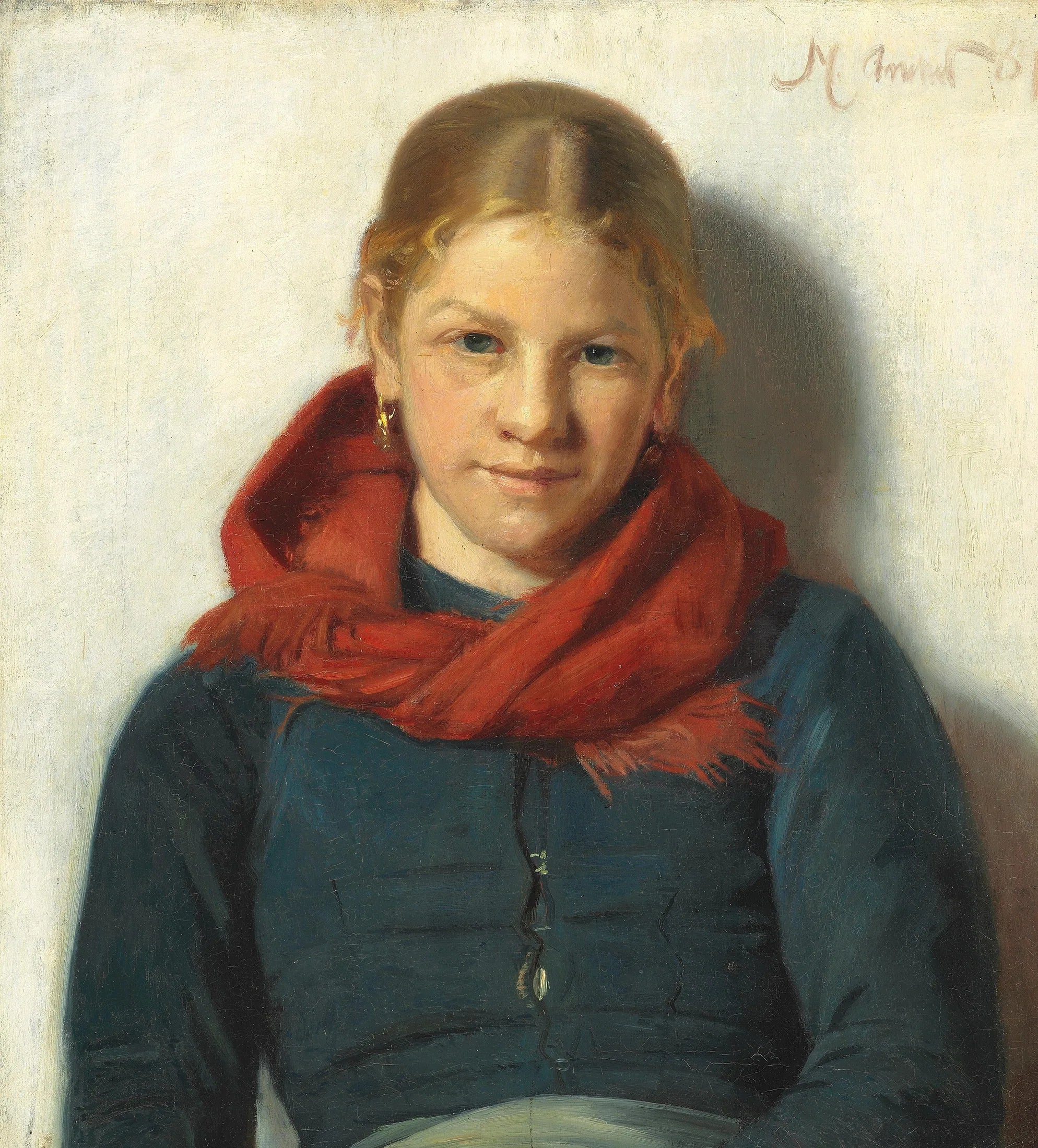 Jeune fille de Skagen vêtue d'un châle rouge. - Michael Peter Ancher image 1 reproduction artisanale de tableau