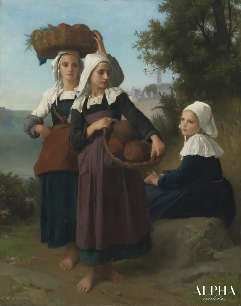 Jeunes filles de Fouesnant revenant du marché - William Bouguereau - Reproductions de tableaux et peintures haut de gamme