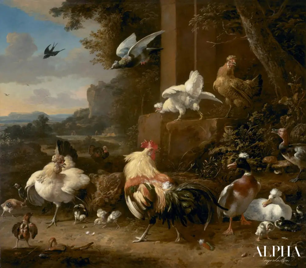 La basse-cour - Melchior d'Hondecoeter - Reproductions de tableaux et peintures haut de gamme