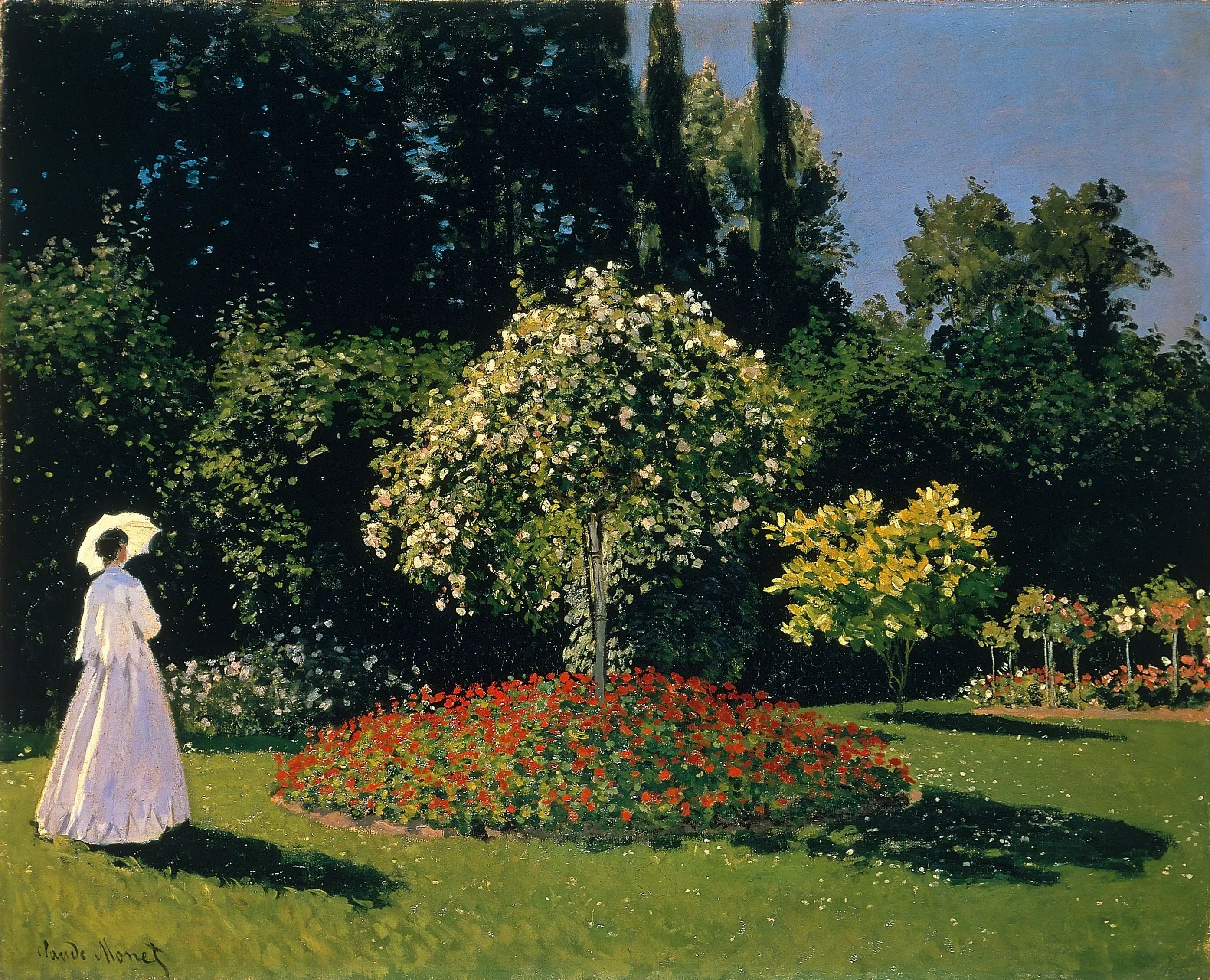 Reproduction du tableau « La Dame en blanc au jardin - Claude Monet » par Alpha Reproduction en peinture à l’huile